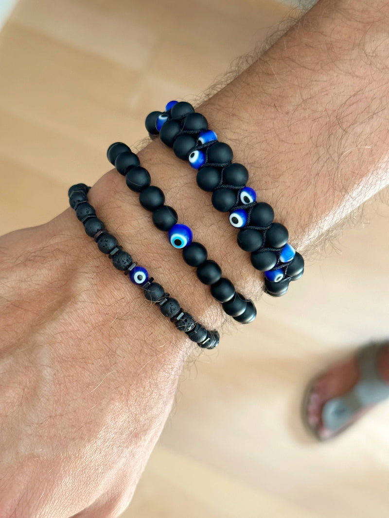 Onyx Bracelet with Evil Eye, Men Bracelet