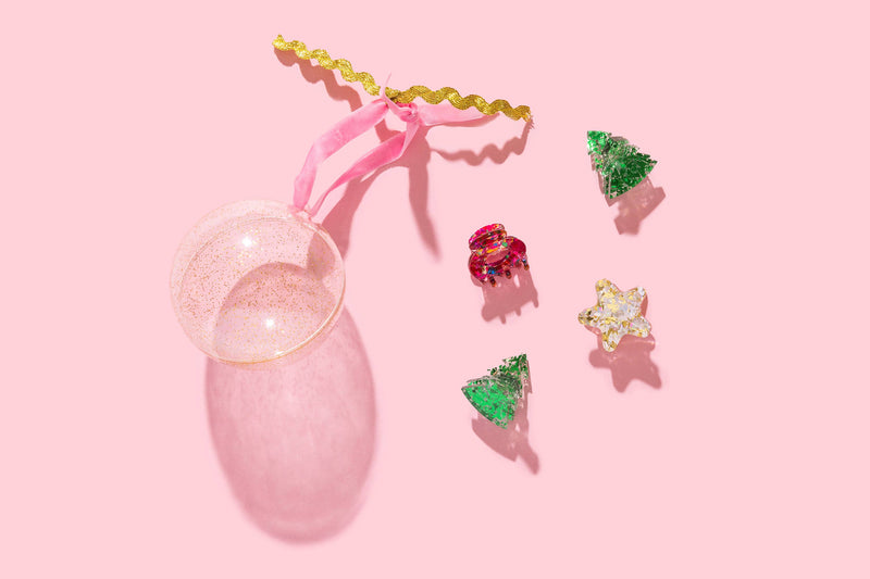 FOR FUN - Ornament w/4-Mini Claw Hair Clips-Christmas Themed