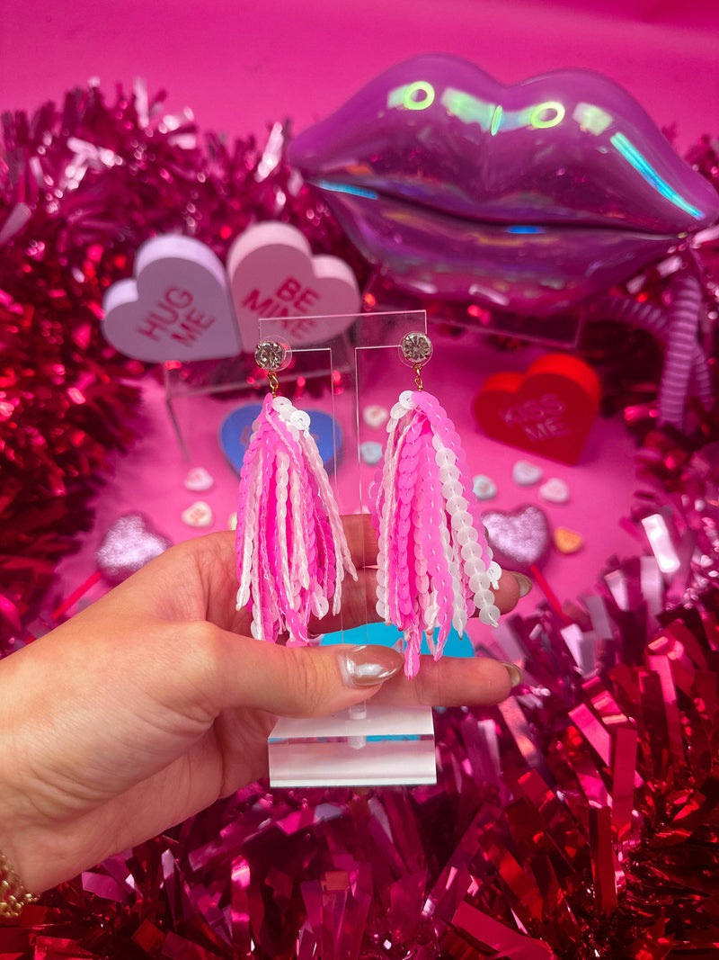 Valentine Sequin Tassels: Neon Pink