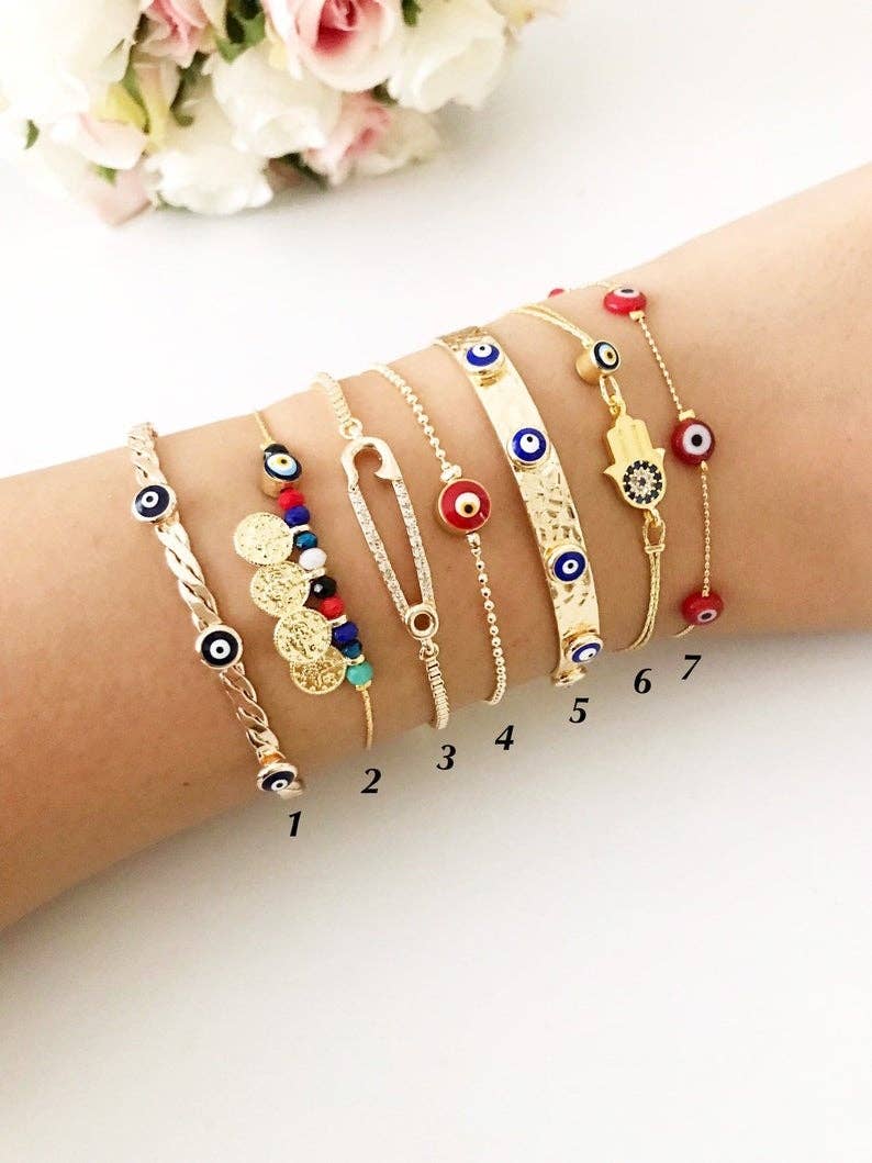 Evil Eye Bracelet, Red Evil Eye Bead, Minimalist Gold Bracelets