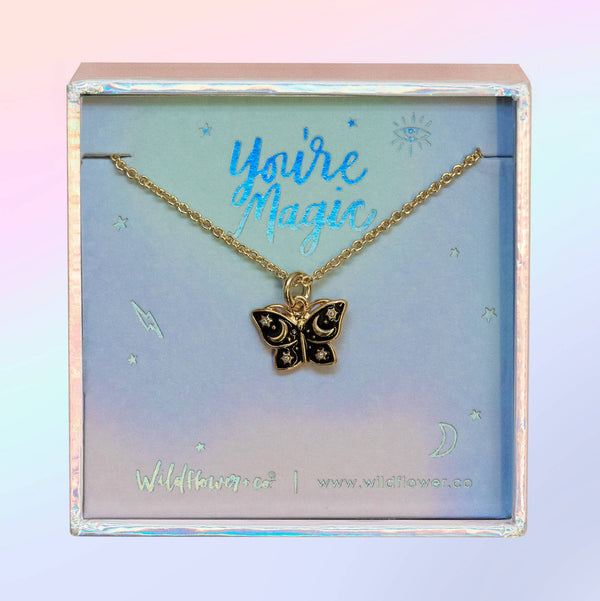 Charm Necklace (Boxed), Mystical Butterfly - Black/Gold