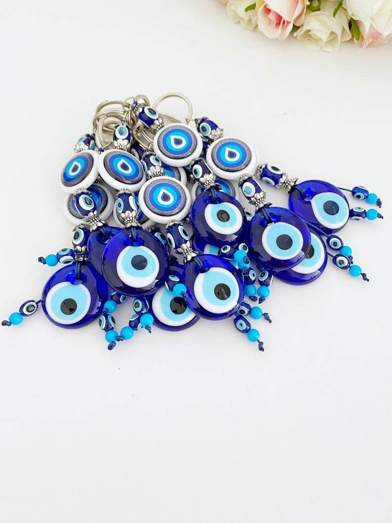 Blue Turkish Evil Eye Glass Bead Keychain