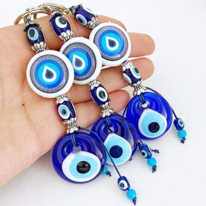 Blue Turkish Evil Eye Glass Bead Keychain