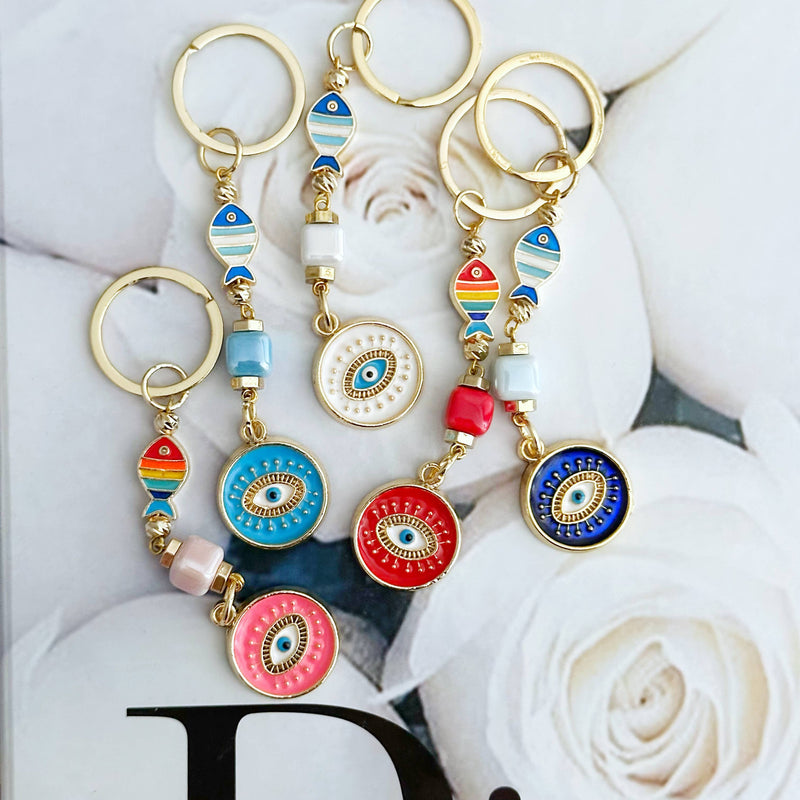Evil Eye Keychain, Good Luck Charm Fish Keychain