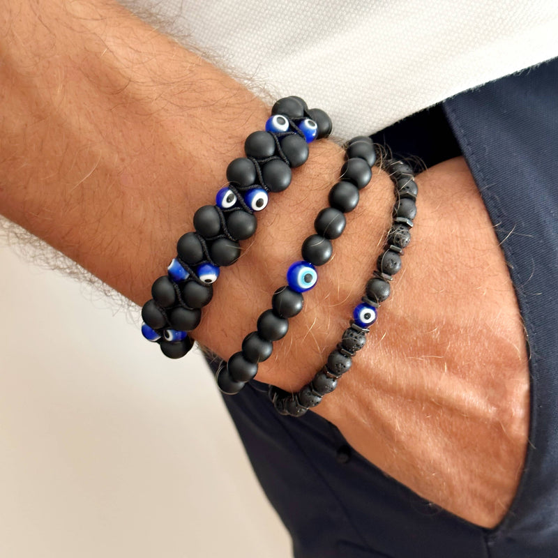 Onyx Bracelet with Evil Eye, Men Bracelet