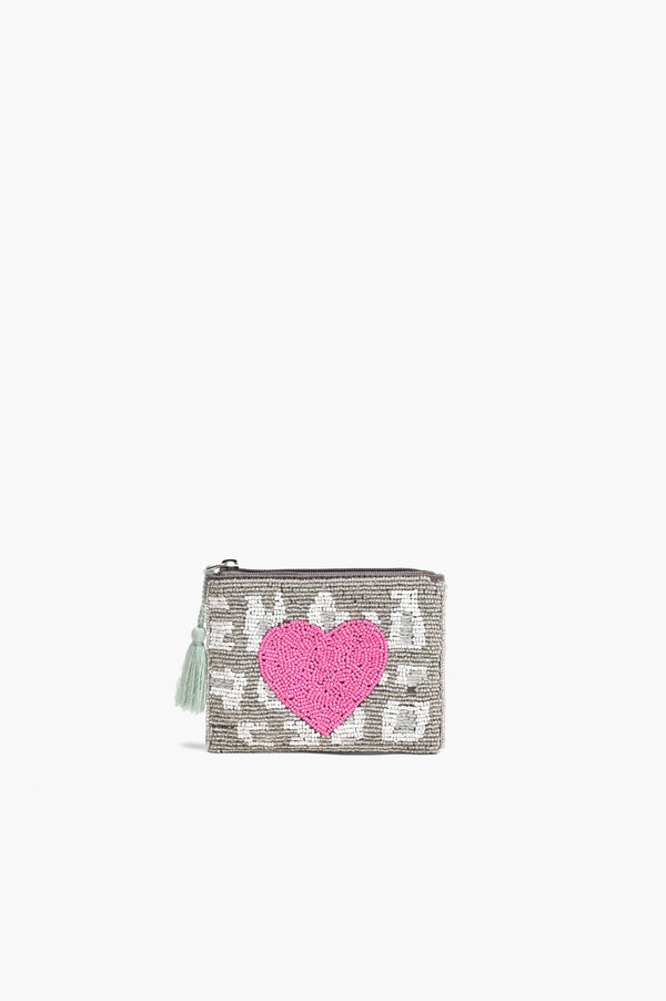 All the Love Coin Bag - Grey Leopard with Heart