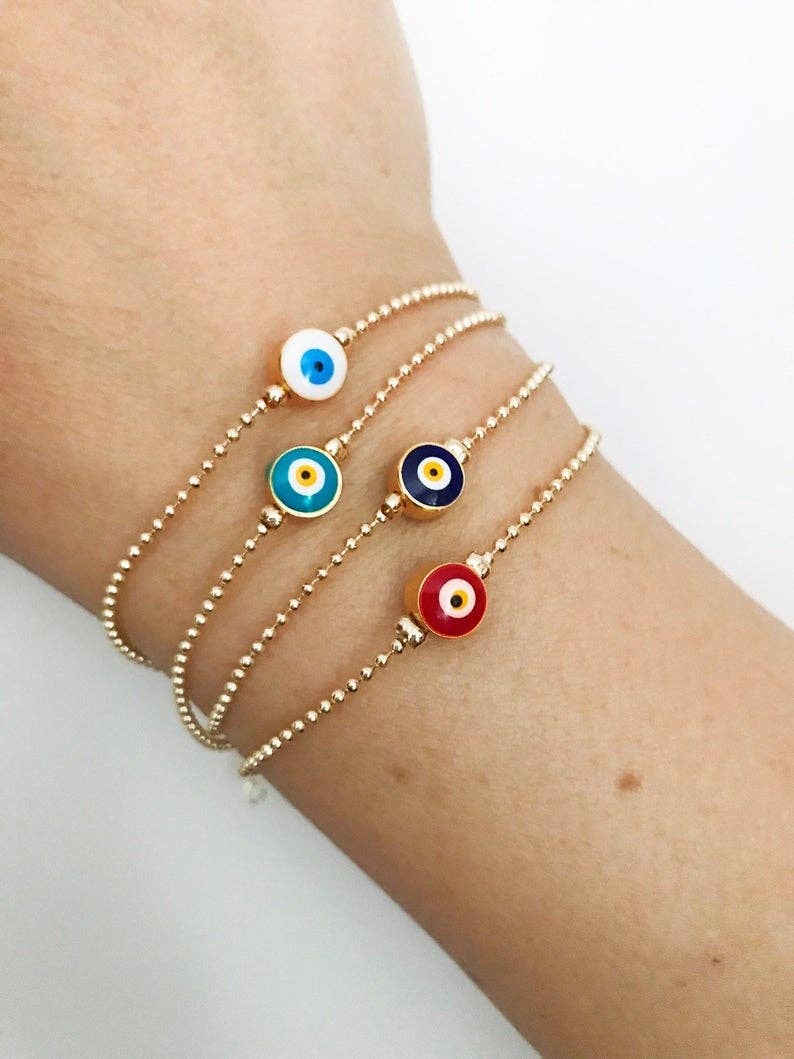Evil Eye Bead Bracelet, Minimalist Bracelet, Gold Chain Bracelet