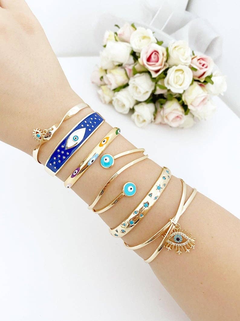 Evil Eye Bracelet, Cuff Bracelet, Evil Eye Jewelry, Gold Bracelet, Turkish Evil Eye