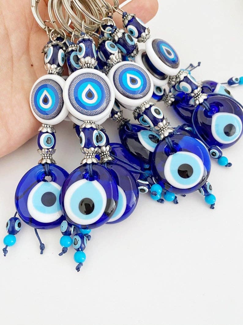 Blue Turkish Evil Eye Glass Bead Keychain