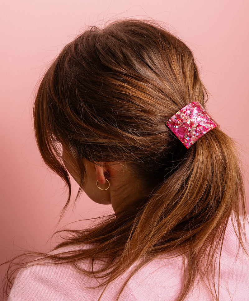 Hair Cuff Ponytail Holder - Pink + Silver Confetti