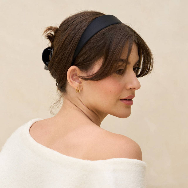 Recycled Fabric Satin & Velvet Headbands 2pc Set-Black/Choco