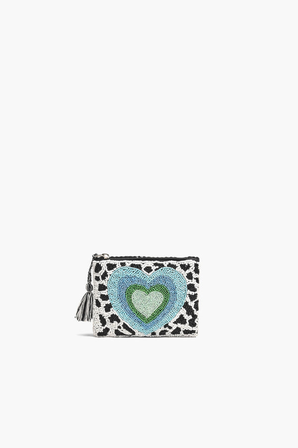 All the Love Coin Bag - Black & White w/ Turquoise Heart