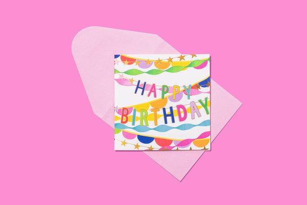 Gift Enclosure Card - "Happy Birthday" - Streamers