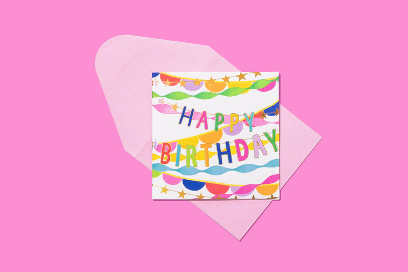 Gift Enclosure Card - "Happy Birthday" - Streamers