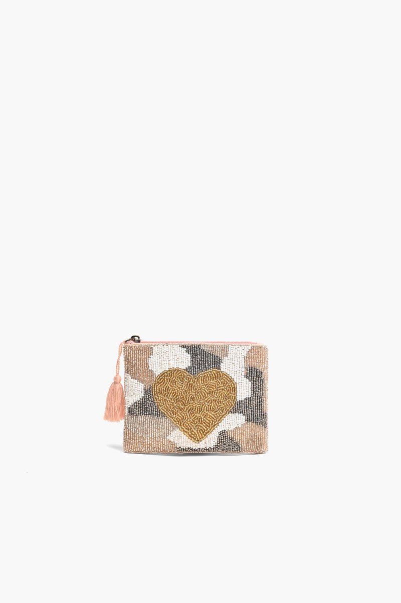 All the Love Coin Bag - Grey Leopard with Heart