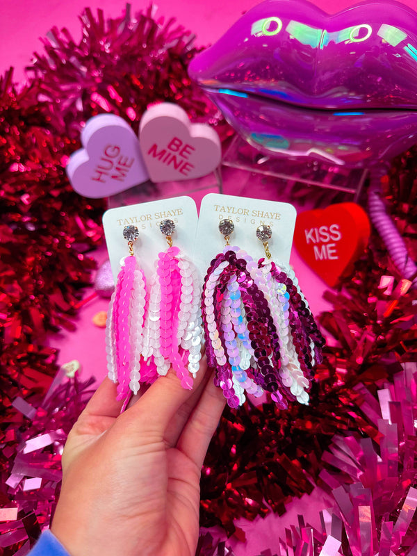 Valentine Sequin Tassels: Neon Pink
