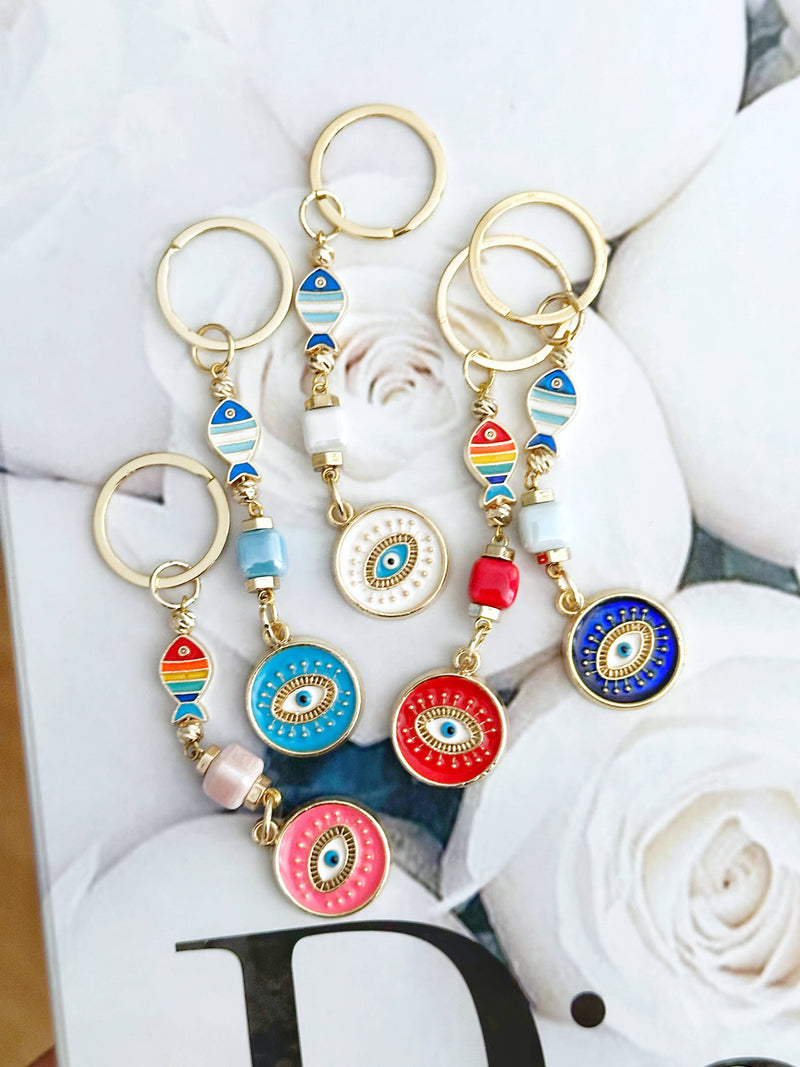 Evil Eye Keychain, Good Luck Charm Fish Keychain