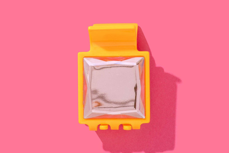 Claw Hair Clip - Small - Orange w/ Pink Square Gemstones
