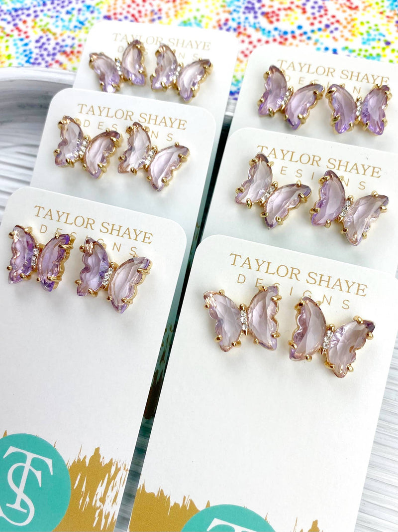 Colorful Crystal Butterfly Studs: Green