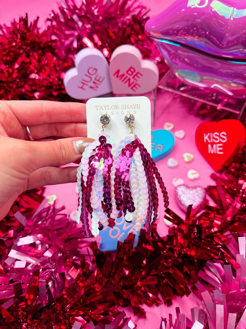 Valentine Sequin Tassels: Neon Pink