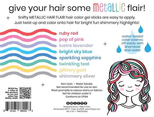 HAIR FLAIR METALLIC Shimmery Hair Color Gel Sticks Set of 8