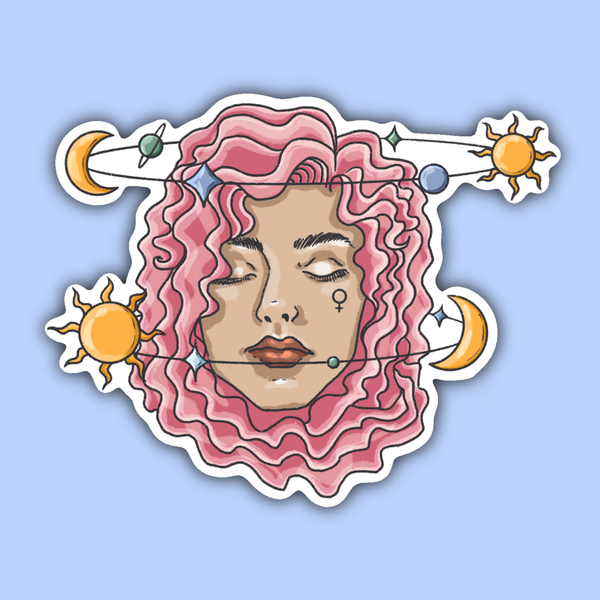 Space Planets Celestial Woman Face Sticker