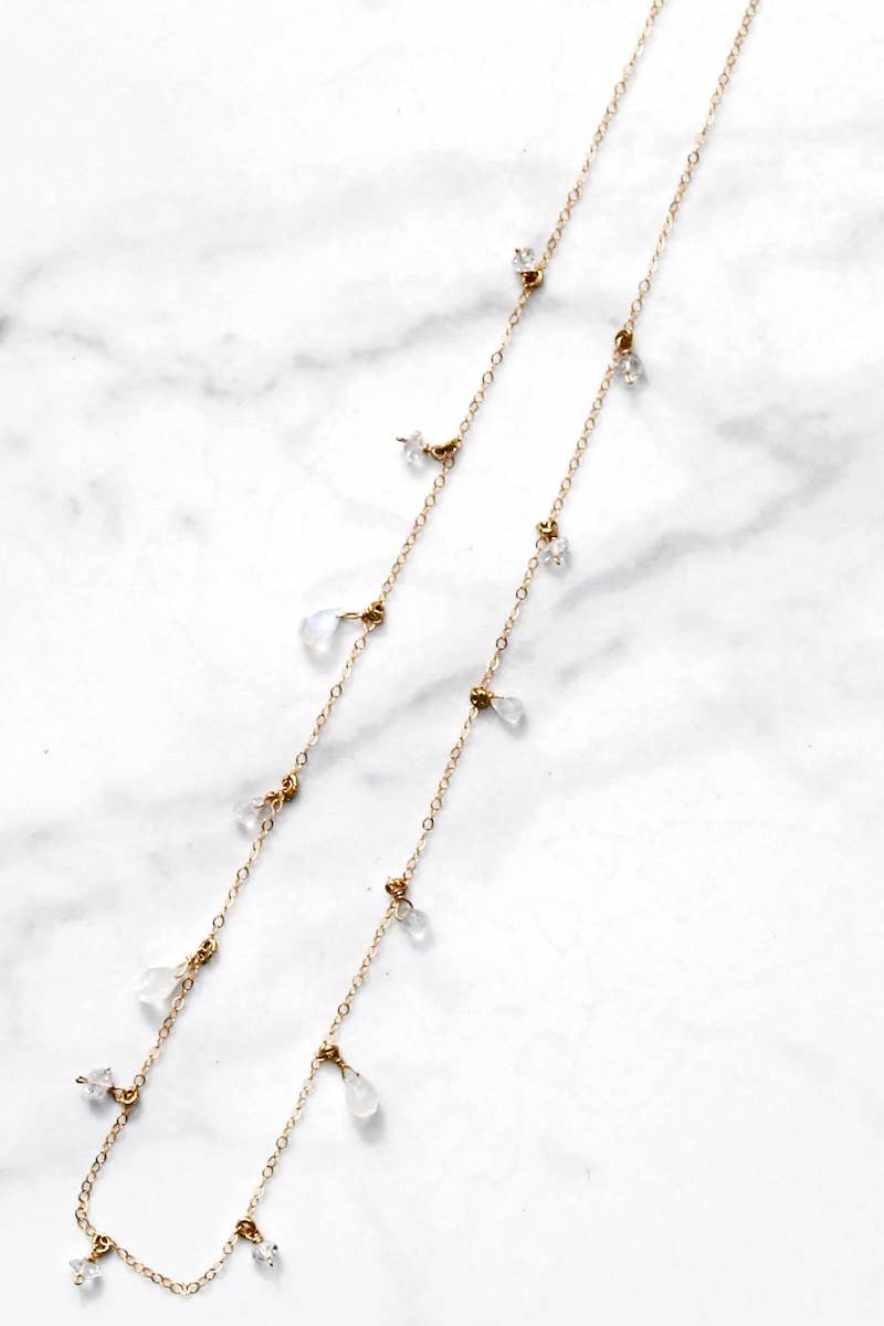 MOONDROPS HERKIMER LONG NECKLACE- 14K GOLDFILL