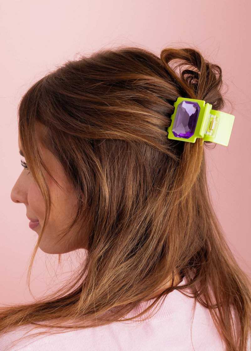 Claw Hair Clip - Small - Green w/ Purple Emerald Gemstones