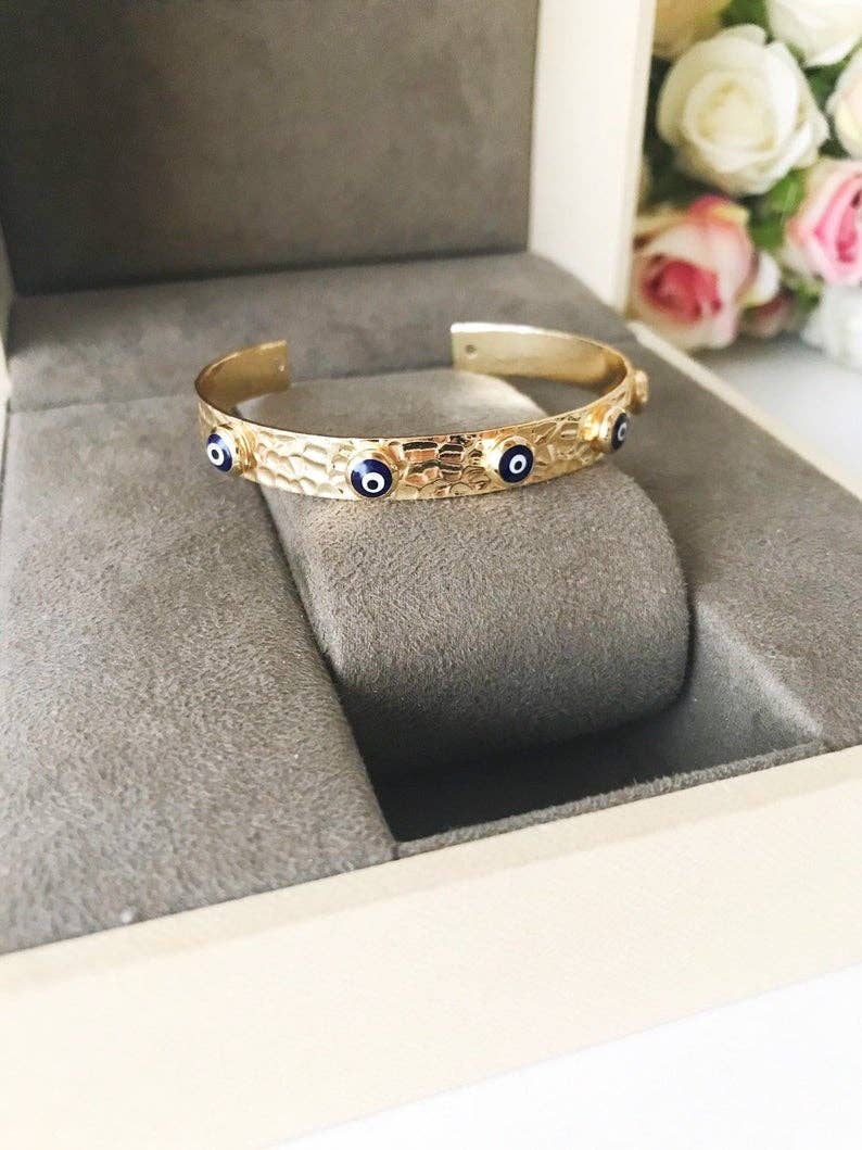 Evil Eye Bracelet, Red Evil Eye Bead, Minimalist Gold Bracelets