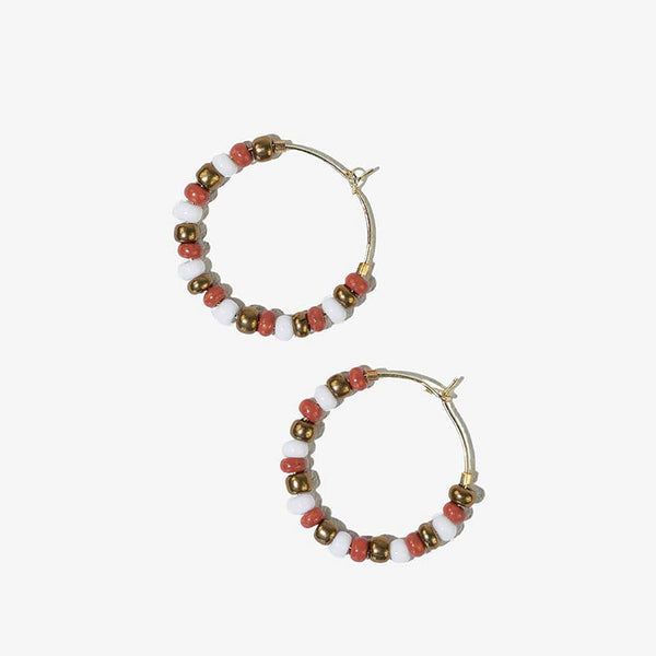 Victoria Mixed Seed Bead Hoop Earrings White + Rust