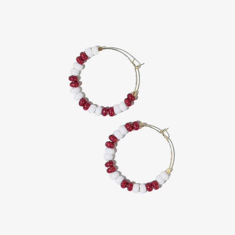 Victoria Mixed Seed Bead Hoop Earrings White + Dark Red