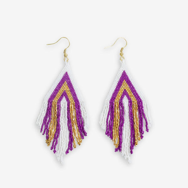 Haley Stacked Triangle Beaded Fringe Earrings Purple + Yellow