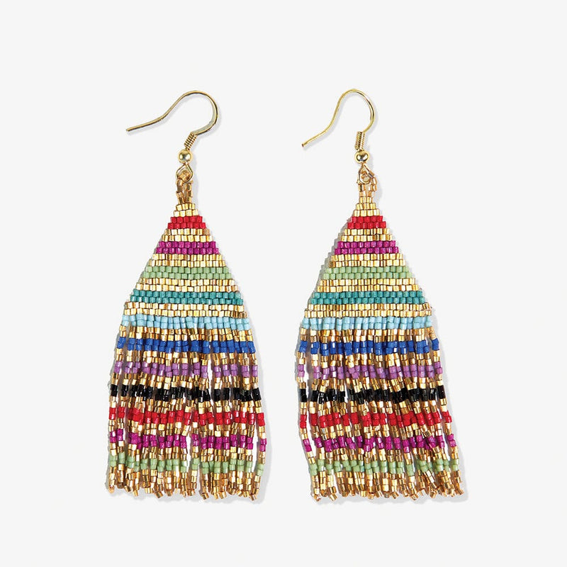 Lexie Horizontal Gold Lines Beaded Fringe Earrings Multicolor