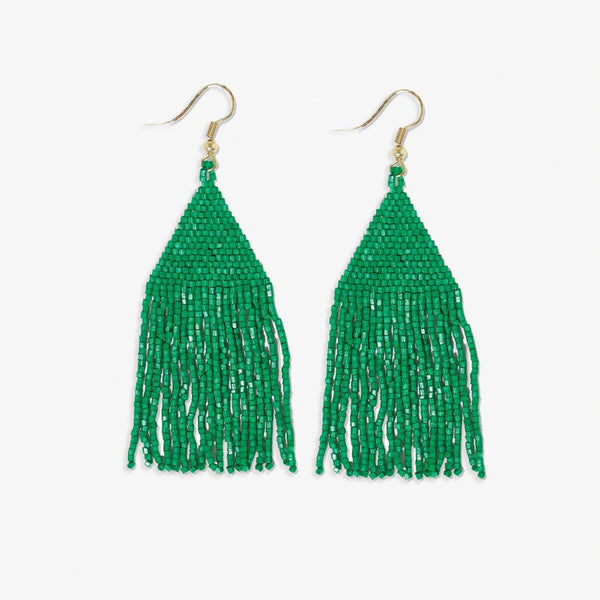 Lexie Solid Beaded Fringe Earrings Kelly Green