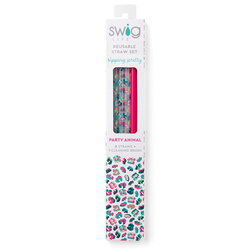 PARTY ANIMAL & HOT PINK REUSABLE STRAW SET