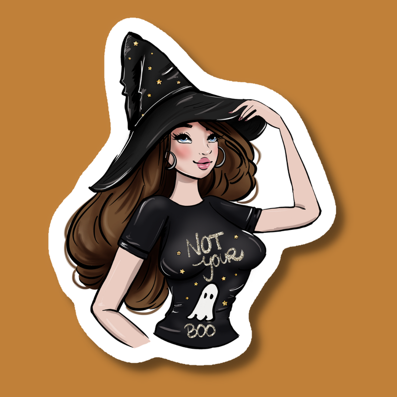 Not Your Babe Witch Fall Halloween Sticker - light skin tone