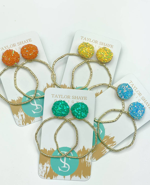 Spring Glitter Top Hoops: Yellow / Round
