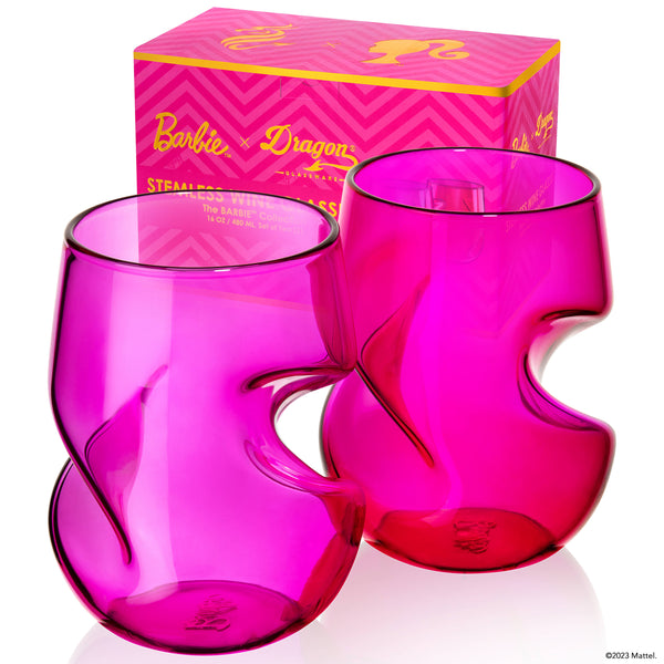 Barbie x Dragon Glassware Wine Glasses, Pink and Magenta Crystal