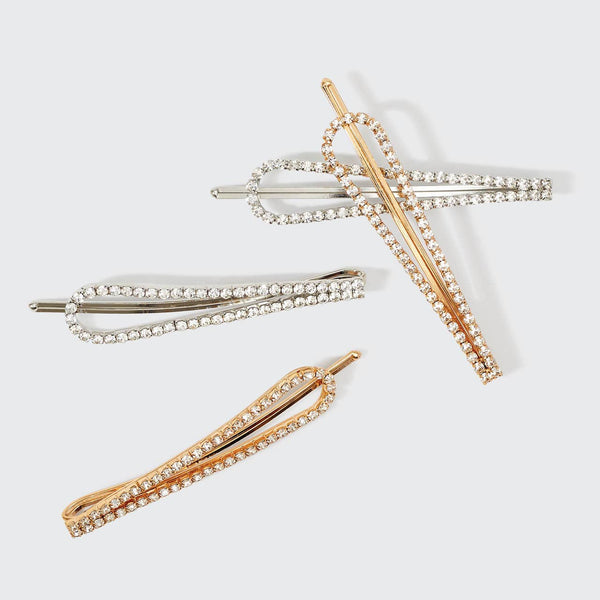 Metal Rhinestone Drop Bobby Pins 4pc Set - Gold/Silver