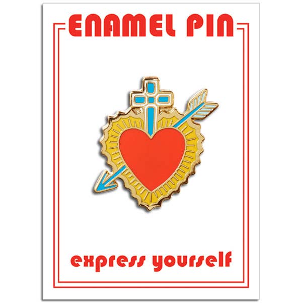 Sacred Heart with Cross Pin
