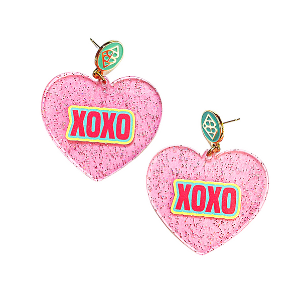 XOXO GLITTER HEART EARRINGS W/OUT CRYSTALS
