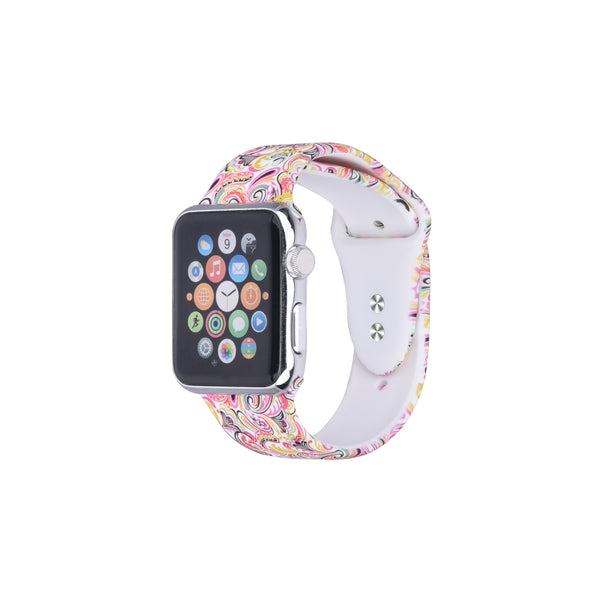 PRINTED SILICONE APPLE WATCH BAND 42/44/45 - PINK PAISLEY
