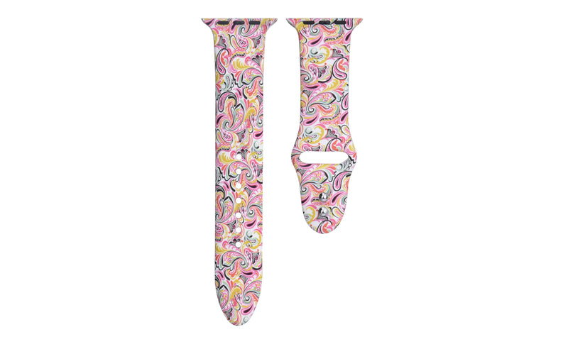 PRINTED SILICONE APPLE WATCH BAND 38/40/41 - PINK PAISLEY