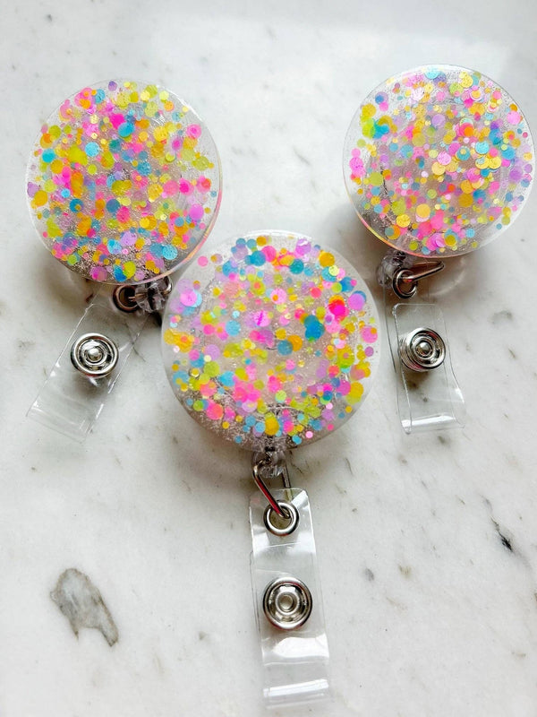 Glitter Badge Reel: Colorful Confetti