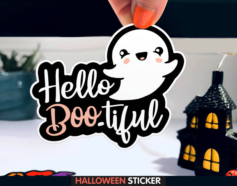 Hello Bootiful Sticker, 3" Cute Ghost Halloween Decal