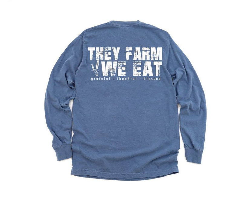 They Farm We Eat Long Sleeve Pocket Shirt