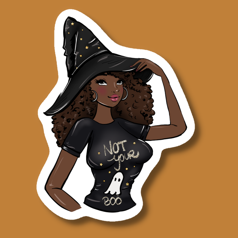 Not Your Boo Witch Fall Halloween Sticker - dark skin tone