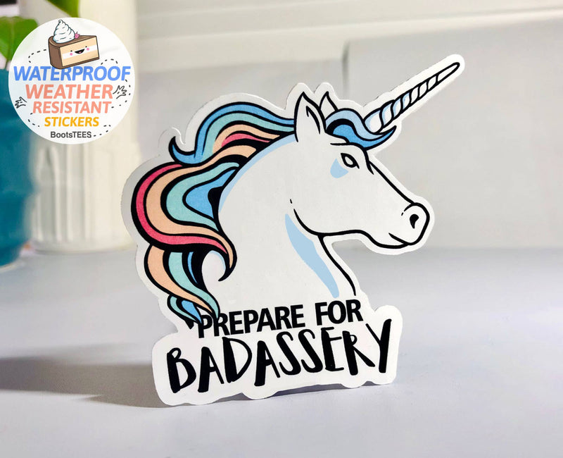 Badass Unicorn Sticker, 3" Waterproof Quote Decal for Women