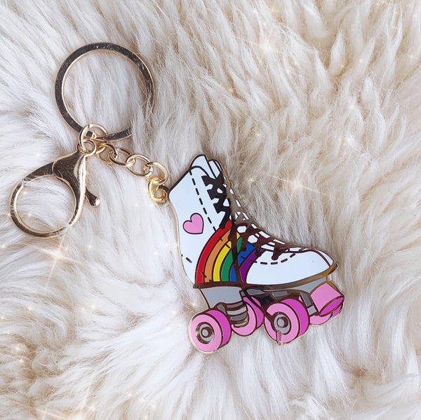 Roller Skate Enamel Keychain - Rainbow