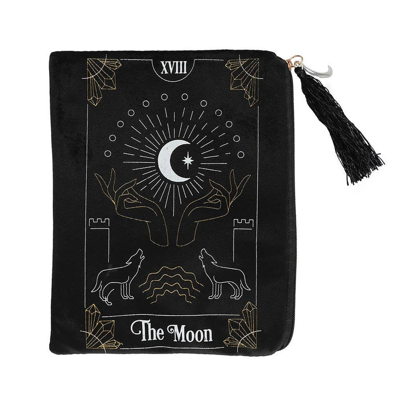 The Moon Tarot Velvet Zipper Pouch, Black